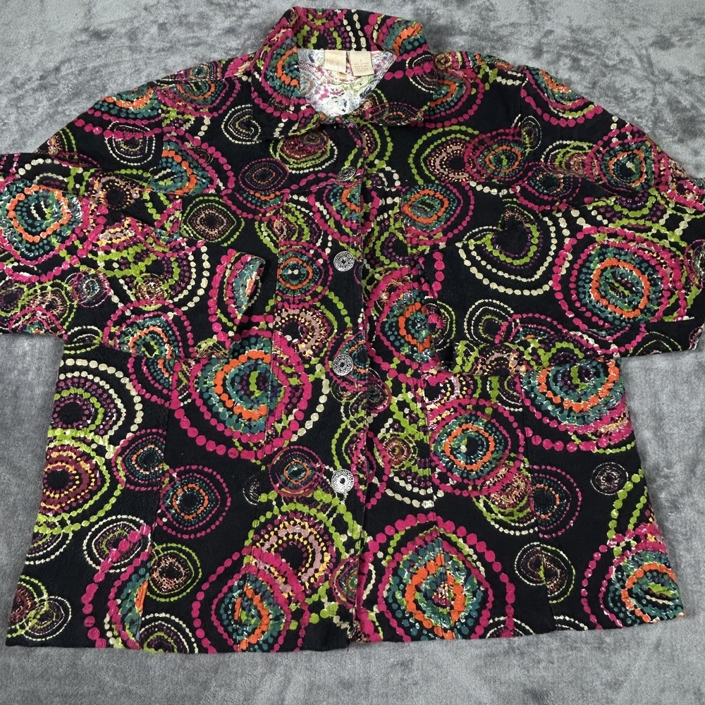 Wear It Womens Cotton Psychedelic Swirl Button Front Jacket Multicolor Size 2